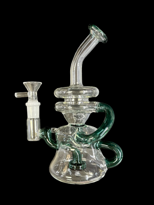 7" Glass Shower Head Double Recycler Dab Rig - Teal