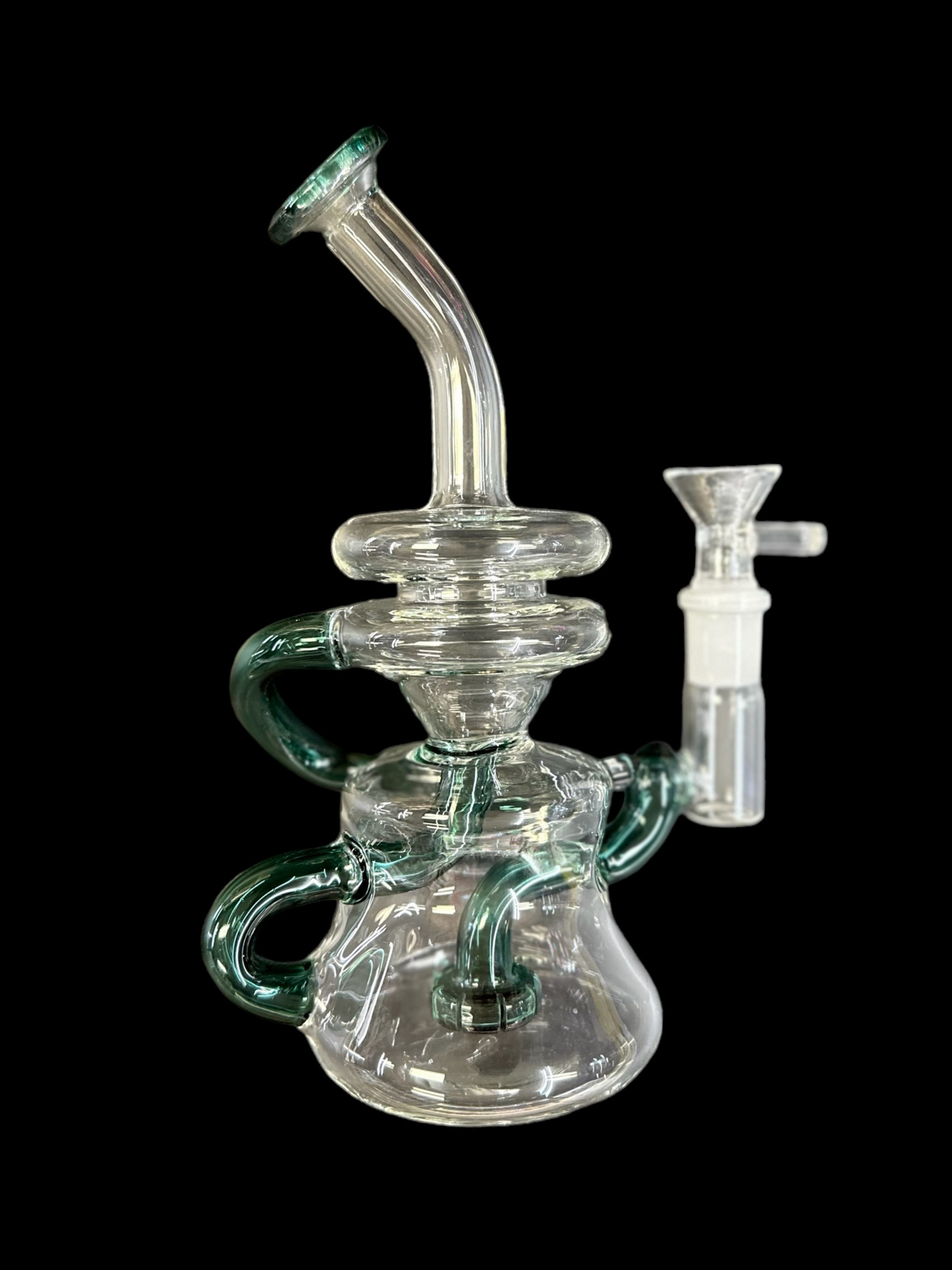 7" Glass Shower Head Double Recycler Dab Rig - Teal